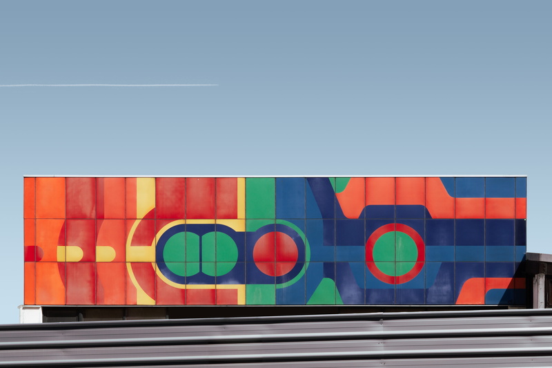 multi colored, shape, clear sky, sixty, copy space, transportation, 5K, building, abstract, architecture, sunlight, outdoors, light, funky, minimalism