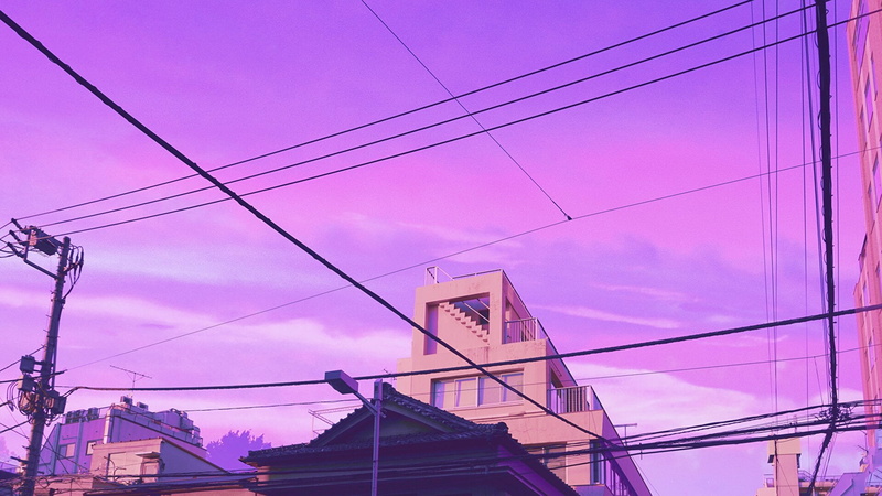 purple sky, 1080P, wires