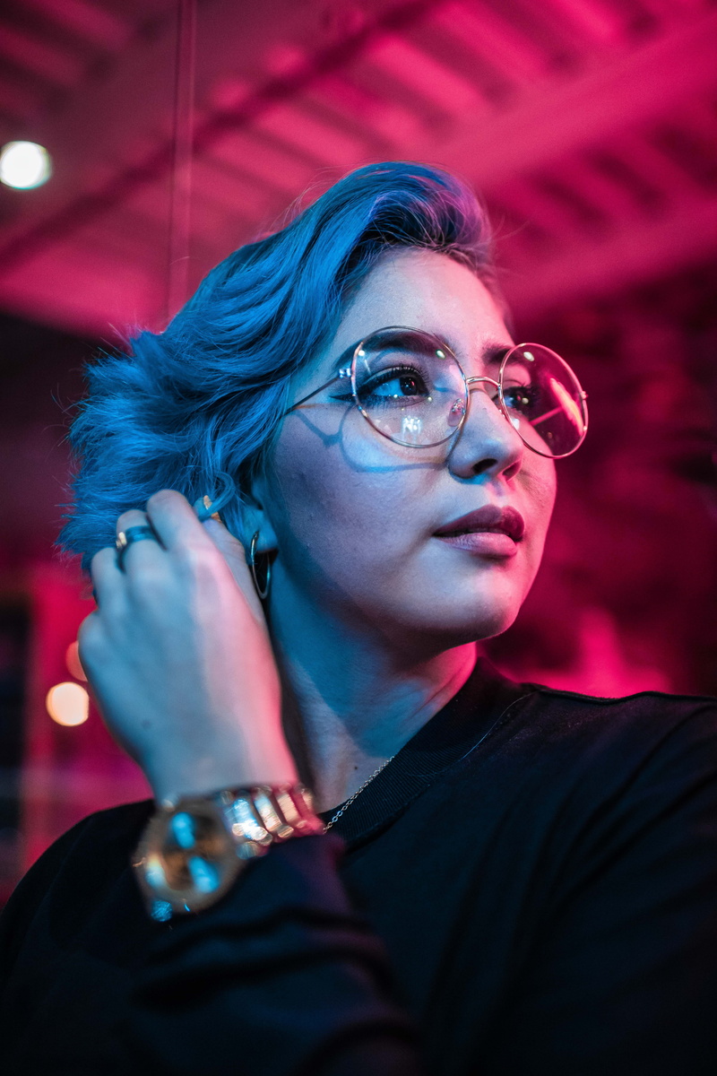 vehicle, accessories, purple, portrait, human, looking, goggles, young women, real people, light, wearing, focus on foreground, flare, women, one person