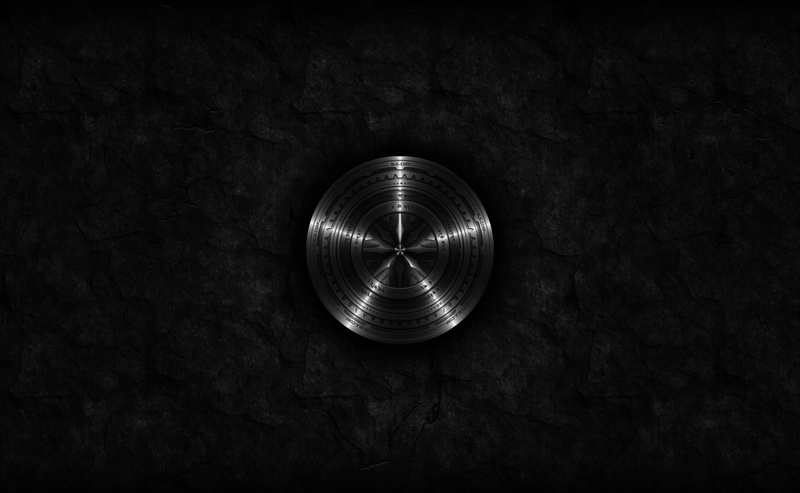 circle, spinning, pattern, black logo, dark, close-up, corp, silver colored, studio shot, logo, light, grunge, technology, Aero, no people, directly below
