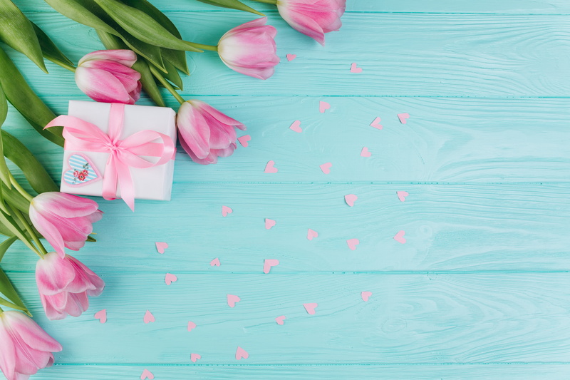 fresh, romantic, spring, pink, hearts, gift, tender, 5K, tulips, with love, love, flowers, beautiful, wood