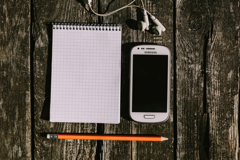 blank, mobile, still life, wood - Material, connection, high angle view, mobile Phone, no People, spiral notebook, planks, equipment, telephone, White