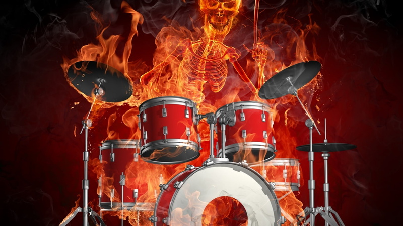 music, drum, fire, 1080P, musical instrument accessory, indoors, drum kit, drum - percussion instrument, fire - natural phenomenon, motion, heat - temperature