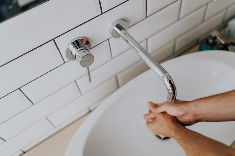 running water, clean, indoors, home, household equipment, domestic room, running, washing hands, washing, hygiene, one person, adult, human hand, faucet