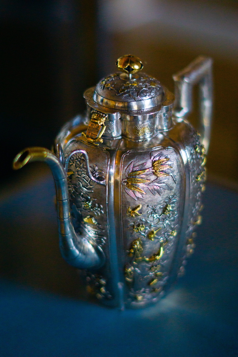 crystal, art, table, indoors, accessory, household equipment, no people, ornate, food and drink, jewelry, sink faucet, pattern, museum, silver colored