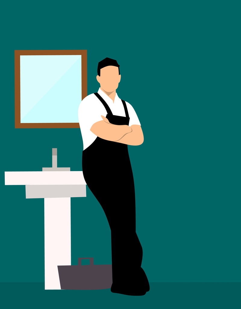 servicing, lifestyles, standing, silhouette, illustration, adult, man, bathroom, blue background, real people, fixing, house, colored background, engineer