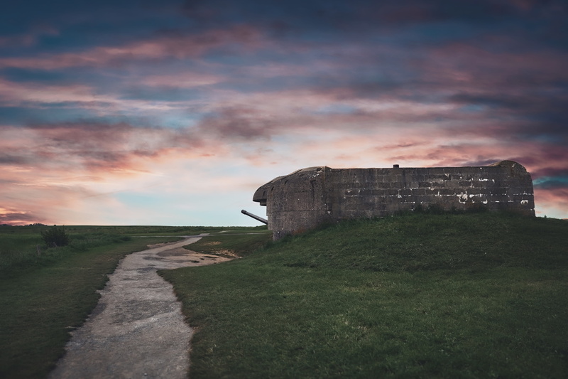 d-day, land, built structure, tranquility, german, longues-sur-mer, history, battery, field, architecture, ruined, direction, scenics - nature, normandy