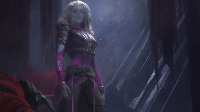 Destiny (video game), women, white hair, blue eyes, 4K, Queen of the Reef, digital art, Mara Sov