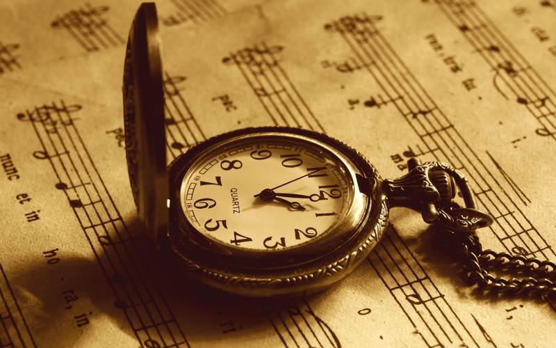 paper, retro styled, musical notes, watch, no people, clock face, still life, vintage, high angle view, pocket watch, old, personal accessory, number, minute hand