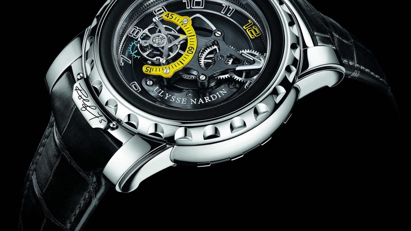 Ulysse Nardin, number, technology, luxury watches, 2K, clock, alloy, timer, silver - metal, luxury, time, studio shot, close-up, black background, accuracy