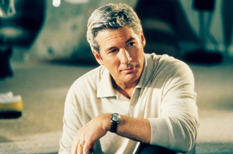 waist up, looking, gere, white hair, headshot, wristwatch, portrait, looking at camera, americano, lifestyles, checking the time, contemplation, men, hair