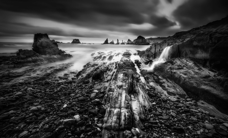 rock - Object, long exposure, photo, body, spain, sunrise, formation, blanco y negro, outdoors, scenics, sea, sunset, asturias, Dramatic, body of water