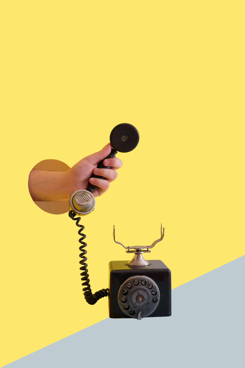 technology, cable, voice, telecommunications Equipment, hand, yellow, obsolete, telephone, dial, rotary Phone, service, talk, isolated, hold, 4K, person