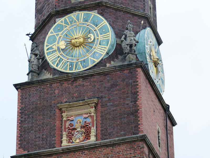 Tower, tourism, astronomical clock, 4K, astronomy, ornate, roman numeral, silesia, wroclaw, travel, pointer, Time, Clock, outdoors, Town, Tower, gold