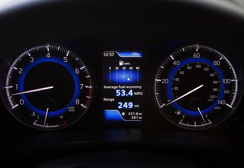 indoors, suzuki, circle, mode of transportation, motor vehicle, speedometer, close-up, speed, technology, no people, baleno, dark, transportation, control
