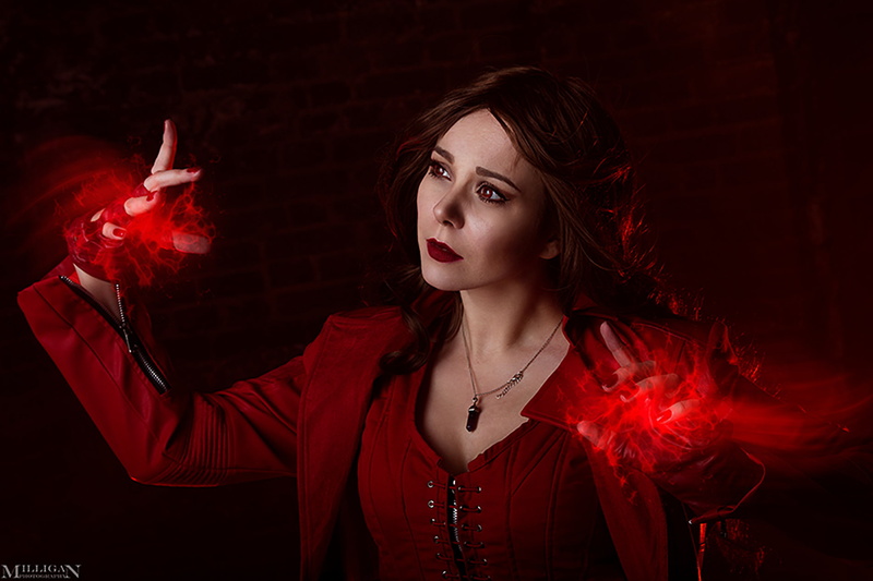 hairstyle, evil, black background, clothing, fashion, young adult, human body part, indoors, smoke - physical structure, redhead, beautiful woman, Scarlet Witch