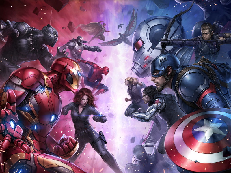 Iron Man, Captain America, Marvel Comics, artwork, Captain America: Civil War, Hawkeye, Ant-Man, Marvel Cinematic Universe, Spider-Man, Black Widow, 1080P