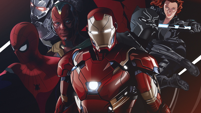 4K, Vision, Black Widow, Spider-Man, Team Iron Man, Black Panther, Superheroes, Marvel Comics, Iron Man, War Machine, Civil War, 4K, HD