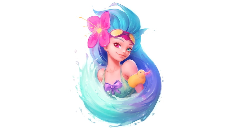 pool party, white background, Zoe (League of Legends), League of Legends, video games, 4K, simple background, duck
