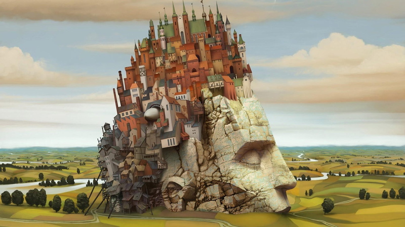 head, psychedelic, art, artwork, digital art, 1080P, stone, artistic, digital