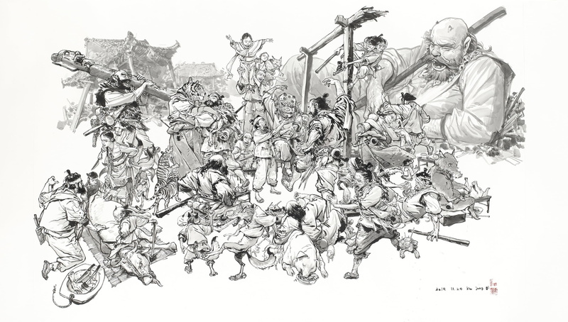 artwork, ink, character design, Kim Jung Gi, Traditional Artwork, 2K, traditional art, fictional characters, ink wash, ink wash paintings, illustration