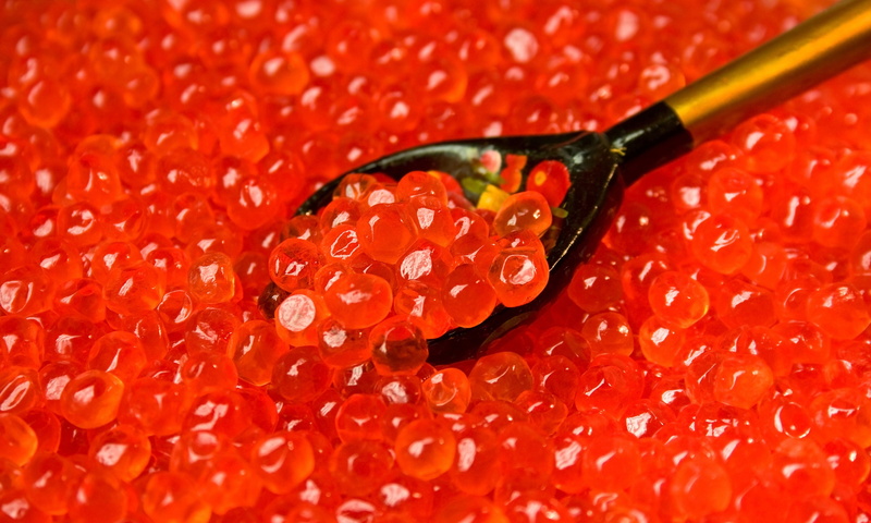 salmon, granular, red, caviar, 4K, spoon