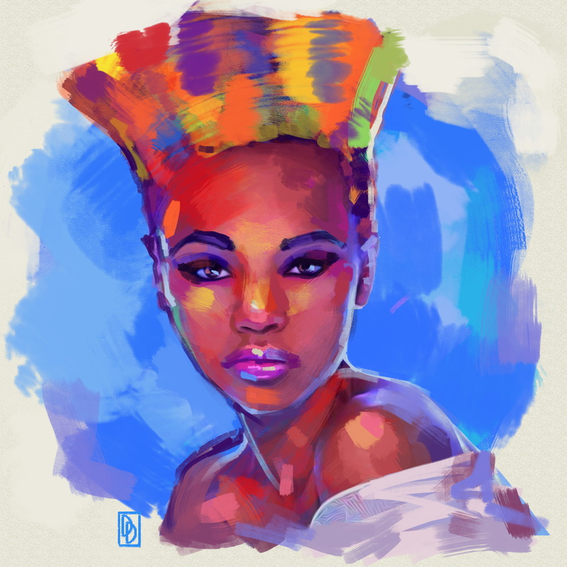 front view, multi colored, 1080P, real people, ebony, close-up, digital composite, face, one person, Damian Dinev, young women, portrait, concept art