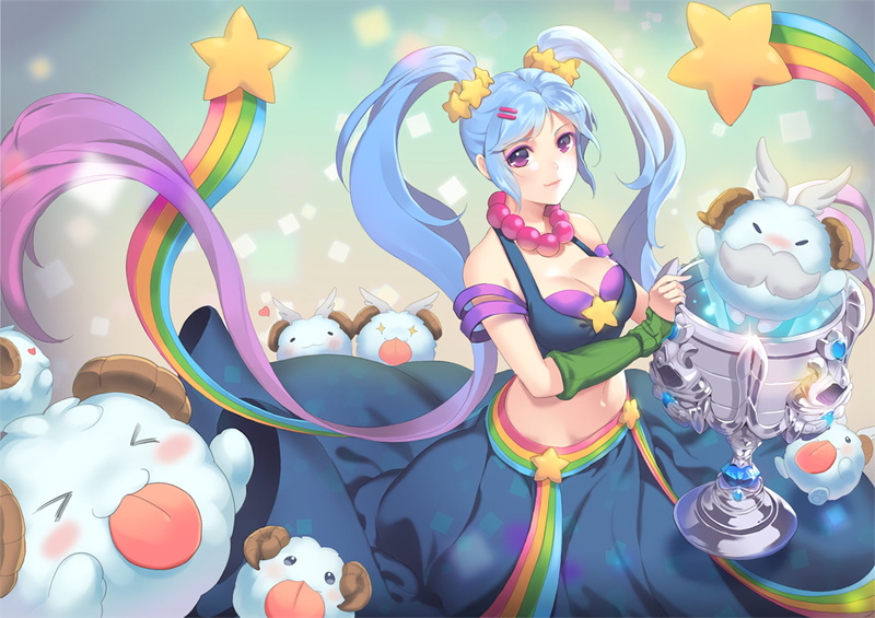 Necklace, Video Game, Rainbow, Cup, League Of Legends, Sona (League Of Legends), Pink Eyes, Long Hair, Smile, 720P, Twintails