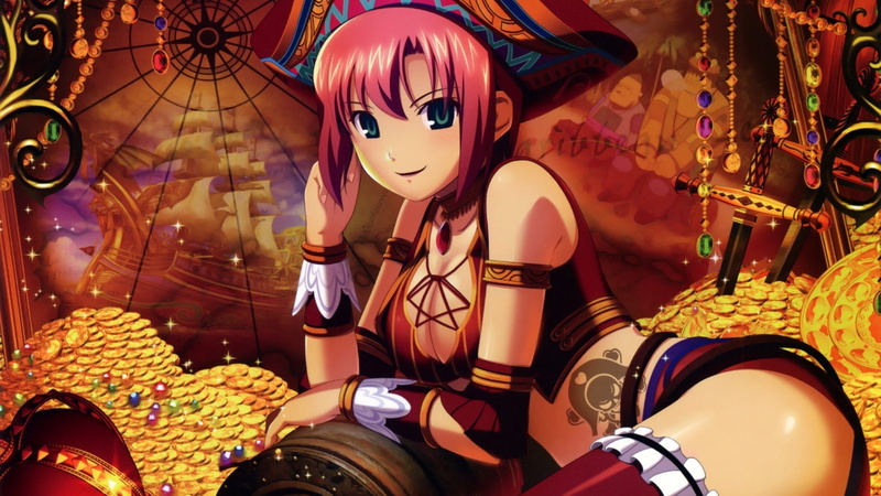 treasure, swords, people, x, gate, art, 1080P, green, pink, hd, rainbow, hair, rio, gold, eyes, Cleavage