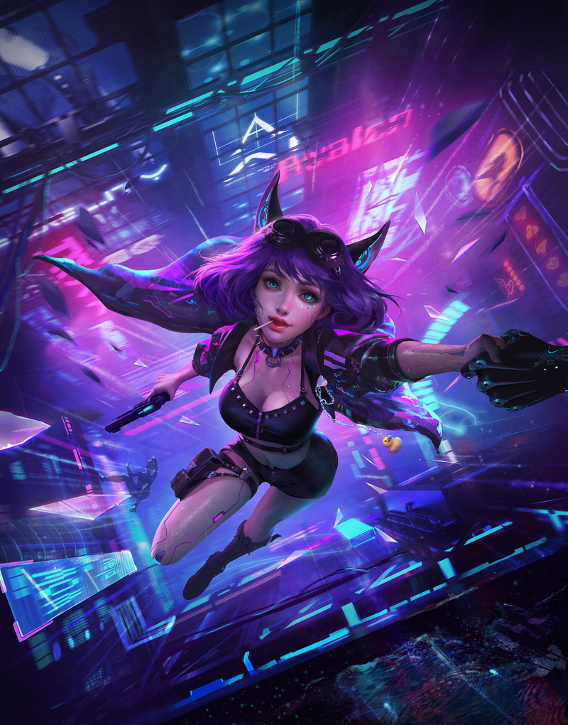 digital art, jilly liu, cyberpunk, character design, concept art, 1080P