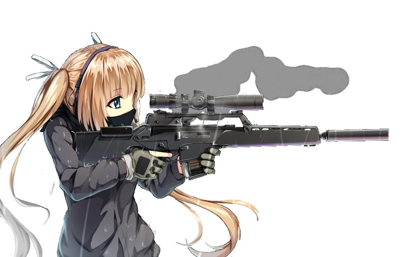 shooting a weapon, real people, safety, rifle, woman, 1080P, standing, security, haired, portrait, white background, original characters, brown, young adult