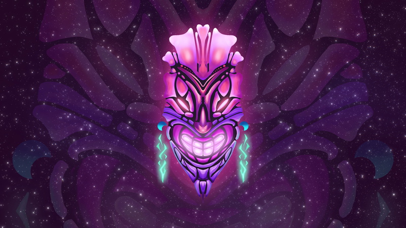 space, glowing, Tiki, totem, 4K, glowing eyes, stars