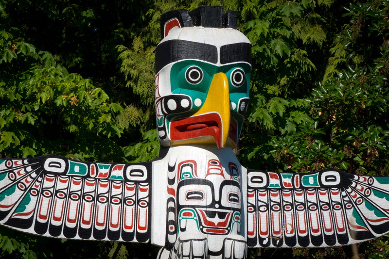no people, growth, art and craft, canada, 4K, pole, totem, text, craft, communication, plant, multi colored, day, representation, tree, nature, human representation
