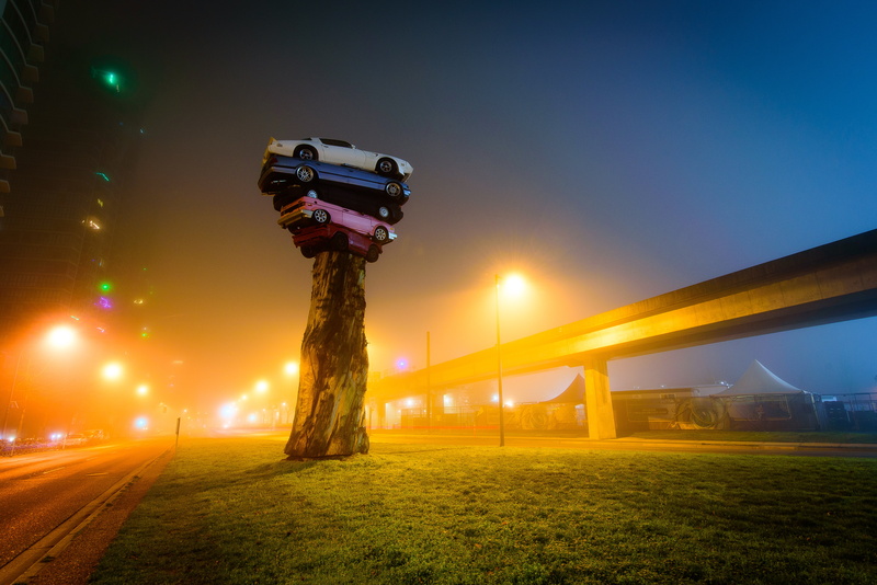 connection, nature, night, street light, night city, coupe, city, fog, illuminated, transportation, architecture, lighting equipment, outdoors, trans am totem