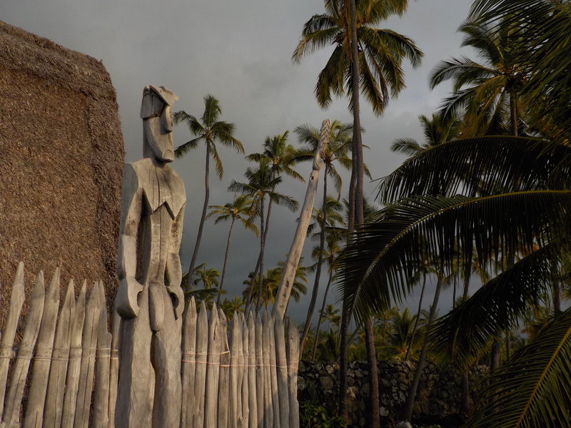 Totem, trunk, fence, palm leaf, outdoors, travel, travel Destinations, carving, beach, Wooden, formation, tiki, day, near, stone, Tribal, Hawaii, coconut Palm Tree