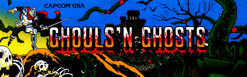 Ghouls n Ghosts, arcade marquee, arcade cabinet, 4K, video game art