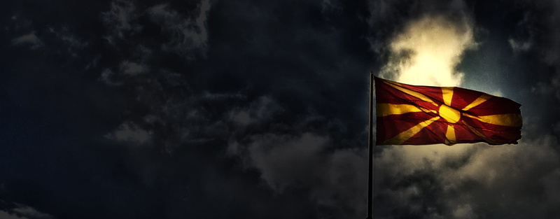 fabric, dark, Country, Macedonia, state, outdoors, 2K, wind, black color, tourism, low angle view, icon, illuminated, textile, national, banner, patriotism