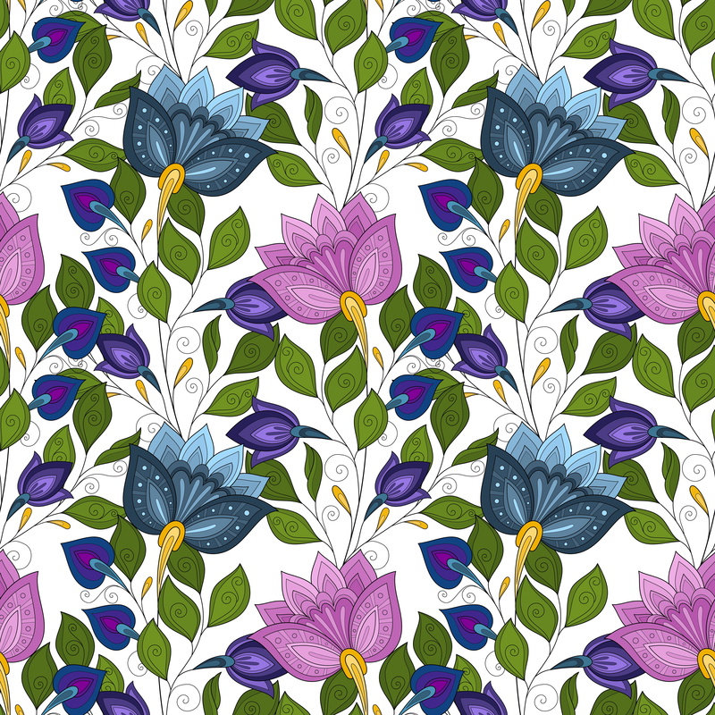 Floral, white background, buds, 5K, flowers, Seamless, Pattern, texture