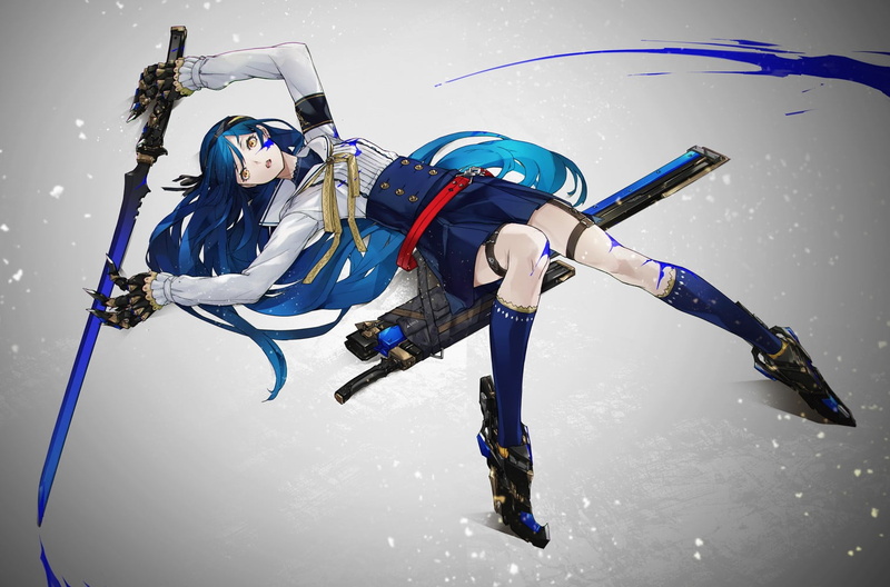 motion, skill, sword, 720P, clothing, mountain, cold temperature, extreme sports, lifestyles, anime girls, blue hair, ski-wear, leisure activity, original characters