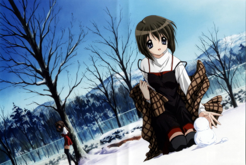 warm clothing, winter, 1080P, outdoors, ski-wear, tree, winter sport, bare tree, cold temperature, anime girls, sport, Shiori Misaka, snow, sky, Kanon