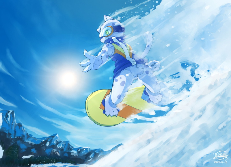 outdoors, sky, ski-wear, leisure activity, Anthro, 720P, extreme sports, motion, full length, cold temperature, lifestyles, adventure, snowboarding, one person