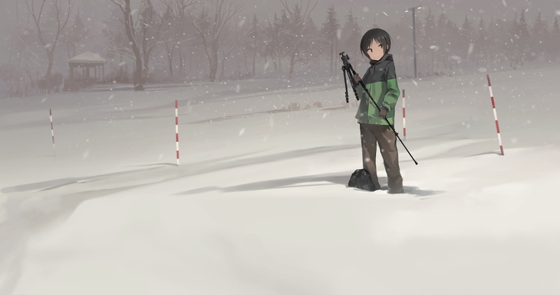 one person, covering, lifestyles, ski-wear, young adult, extreme weather, day, anime, front view, teenager, standing, real people, winter sport, leisure activity