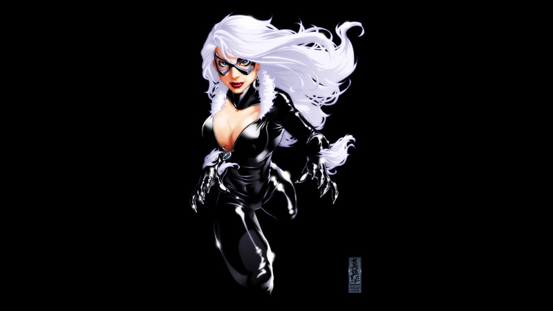 Marvel Comics, 1080P, black background, costumes, illustration, Black Cat (character)