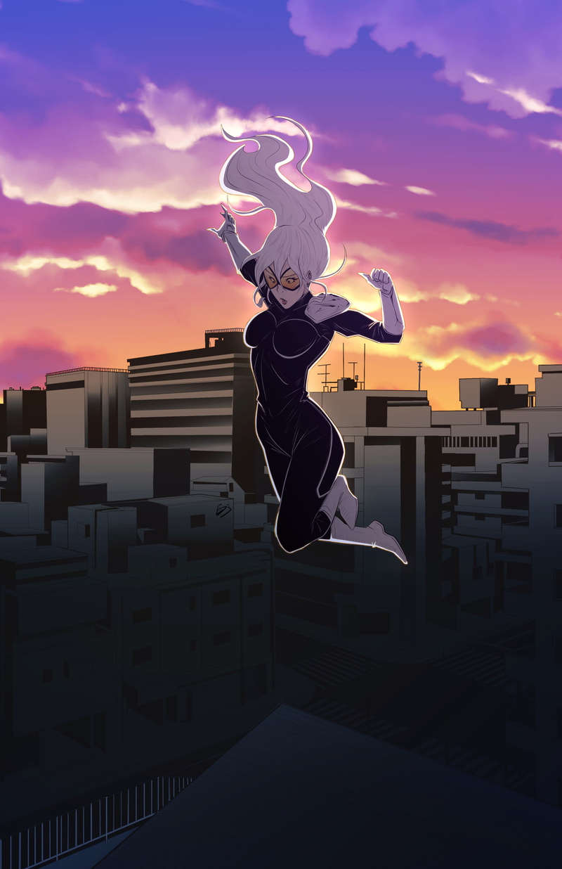 goggles, purple sky, Black Cat (character), blond hair, artwork, Ed Jimenez, Marvel Girl, ArtStation, fan art, fictional character, clouds, portrait display