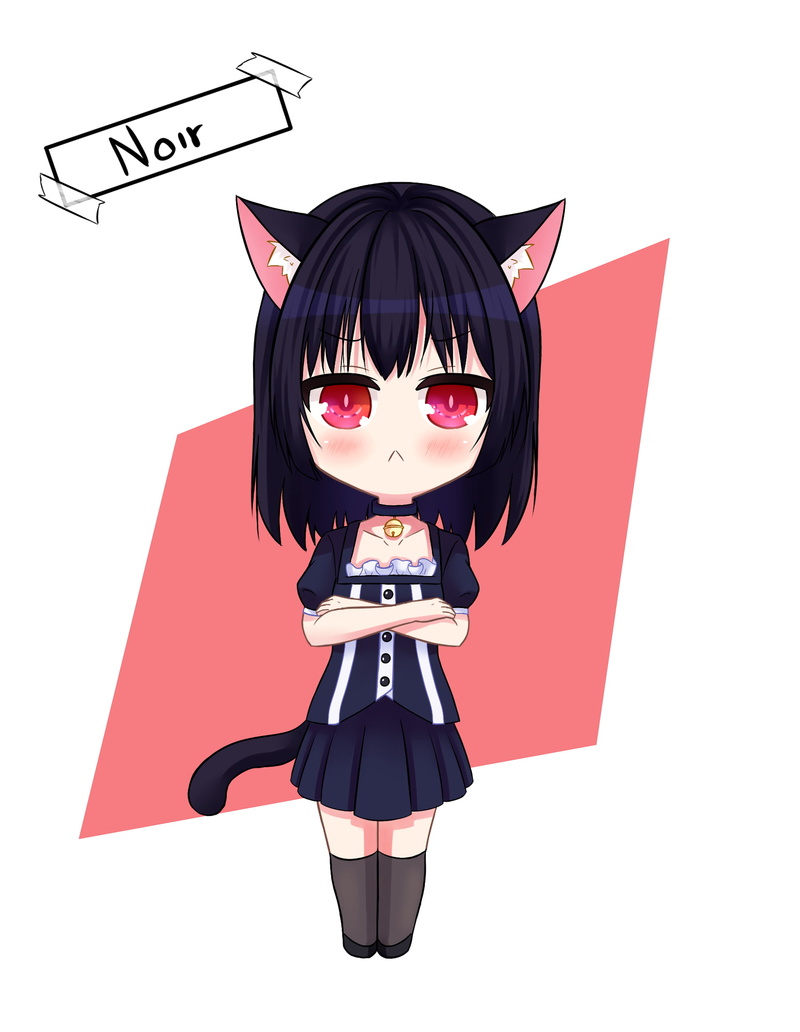 original characters, red eyes, Kanade Silver, 1080P, neko ears, cat girl, black hair, simple background
