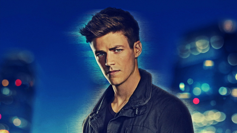 one person, young men, blue, blue background, grant gustin, indoors, 2K, hd, barry allen, men, tv shows, looking at camera, front view, night, serious