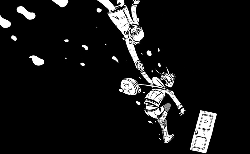 sky, indoors, man, subspace, ceiling, low angle view, the world, nature, black background, cartoon, 2K, scott, pilgrim, technology, Aero, holding, lighting equipment