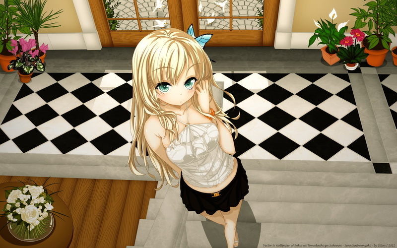 anime, Boku wa Tomodachi ga Sukunai, long hair, blonde, looking at viewer, 2K, blue eyes, butterfly, sena kawasaki, Kashiwazaki Sena, anime girls