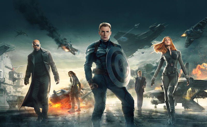 looking at camera, young men, Movies, Captain America, burning, scarlett johansson, people, young adult, nick fury, adult, chris evans, standing