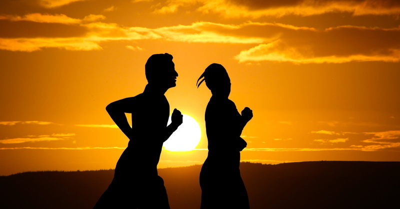 jogger, beauty in nature, sky, people, athletic, solitary, fitness, health, love, couple - relationship, competition, outdoors, athlete, men, two people
